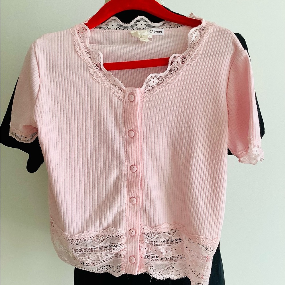 Pink Lace Button Down Kids Shirt